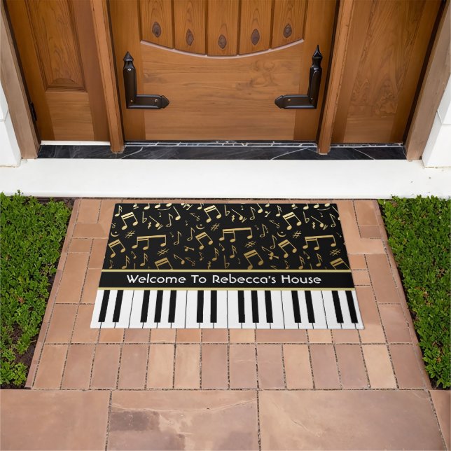 Elegant golden music notes piano keys doormat (Outdoor)