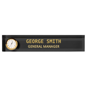 Elegant Golden Name Plate & Clock