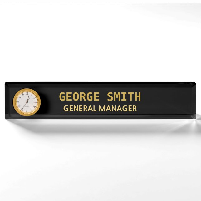 Elegant Golden Name Plate & Clock (Front)