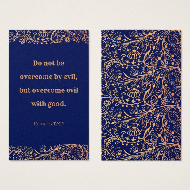 Elegant Golden Navy Blue Pattern Bible Bookmark (Front & Back)