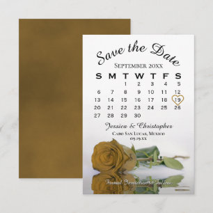Elegant Golden Ochre Rose Wedding Calendar Save The Date