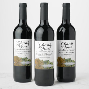 Elegant Golden Ochre Rose Wedding Thank You Wine Label