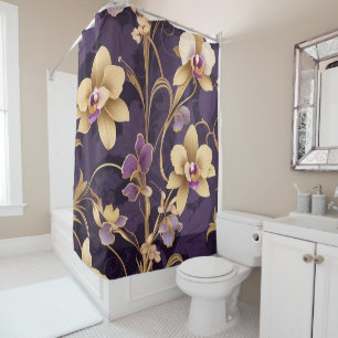 Elegant Golden Orchid Flowers on Royal Purple