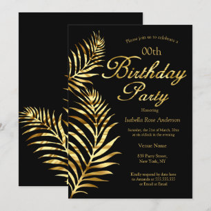 Elegant Golden Palm Black Gold Birthday Party Invitation