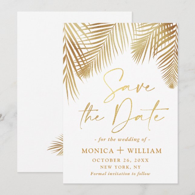 Elegant Golden Palm Branch Wedding Save The Date (Front/Back)