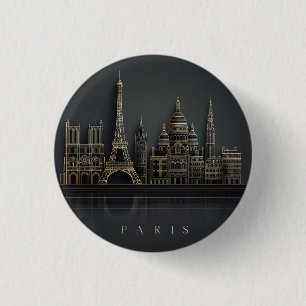 Elegant Golden Paris City Skyline Illustration 1 Inch Round Button