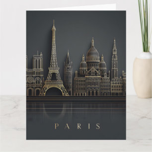 Elegant Golden Paris City Skyline Illustration Card