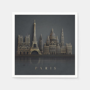 Elegant Golden Paris City Skyline Illustration Napkin