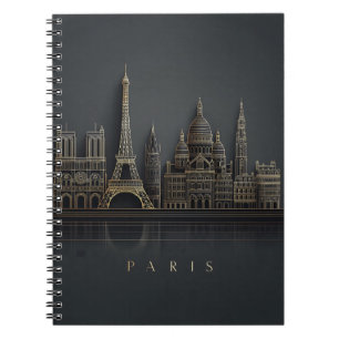 Elegant Golden Paris City Skyline Illustration Notebook