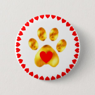 Elegant golden paw with hearts 2 inch round button