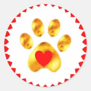 Elegant golden paw with hearts classic round sticker