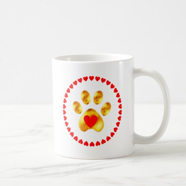 Elegant golden paw with hearts coffee mug (Right)