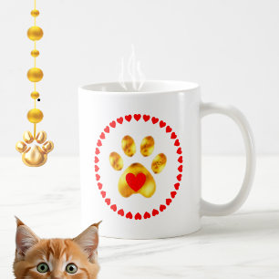 Elegant golden paw with hearts coffee mug