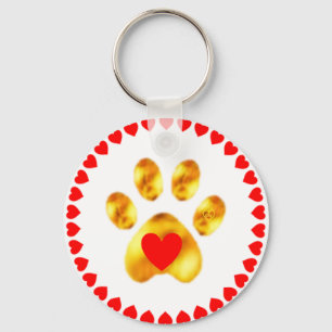 Elegant golden paw with hearts keychain