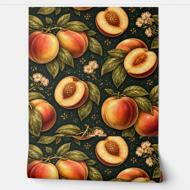 Elegant Golden Peach Botanical Wallpaper (Unrolling)