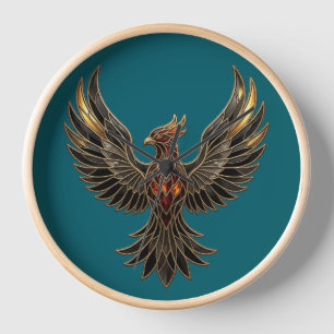Elegant Golden Phoenix Stained Glass Luxury Wall C Clock