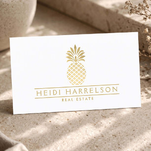 Elegant Golden Pineapple Logo Business Card