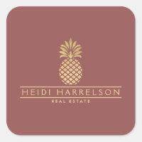 Elegant Golden Pineapple Logo on Dusky Red
