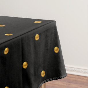 Elegant Golden Polka Dots on Black Tablecloth
