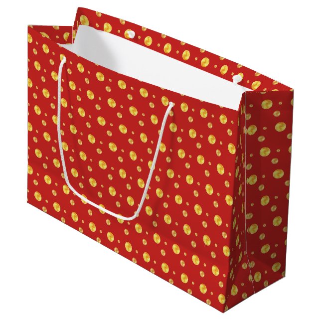 Elegant golden polka dots on red large gift bag (Front Angled)