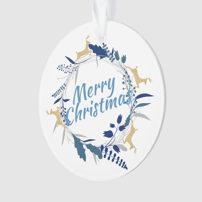 Elegant Golden Reindeer Floral Christmas Wreath  O Ornament (Front)