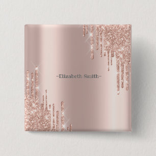 Elegant golden rose 2 inch square button