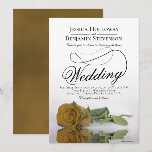 Elegant Golden Rose Classy Script Wedding Invitation