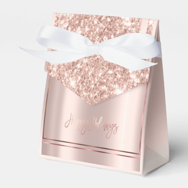 Elegant golden rose happy holidays favor box (Front Side)