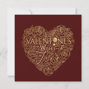 Elegant Golden Rose Heart Valentine’s Day Line Art Holiday Card