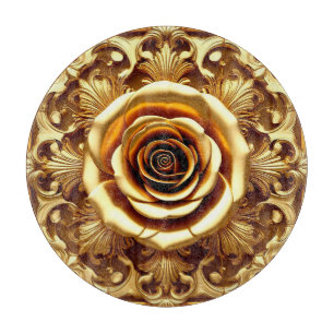 Elegant Golden Rose with Ornate Decorative Frame Cutting Board