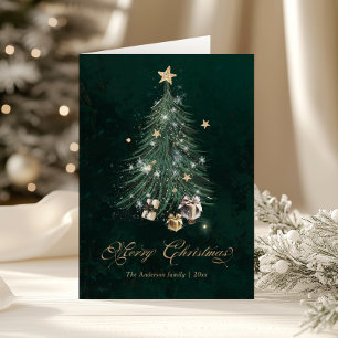 Elegant Golden Script Christmas tree Holiday Card