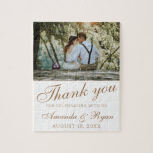 Elegant Golden Script Photo Wedding Thank you  Jigsaw Puzzle