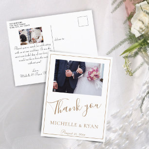 Elegant Golden Script Wedding 2 Photos Thank you Postcard