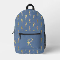 Elegant Golden Seahorses on Blue Personalized