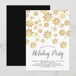 Élégant Golden Snowflakes Invitation de fête de va