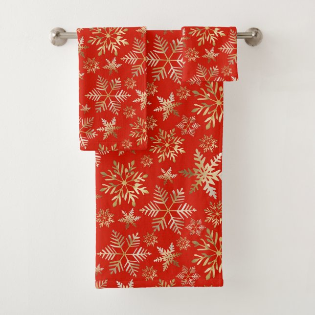 Élégant Golden Snowflakes Lava Red Christmas (En situation)