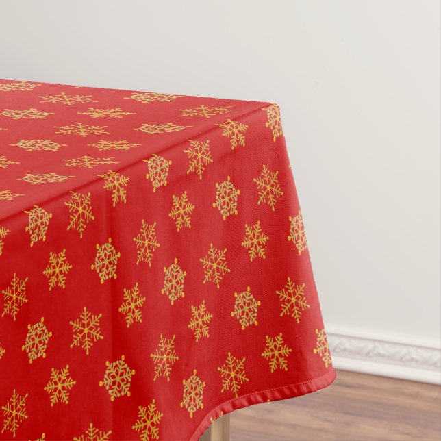 Elegant Golden Snowflakes on Red Tablecloth (In Situ)