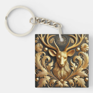 Elegant Golden Stag Head Ornament Keychain