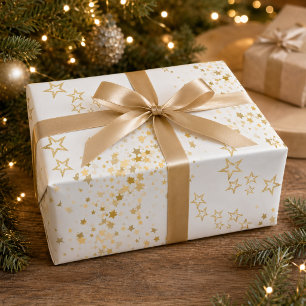 Elegant Golden Star Confetti Christmas Wrapping Paper