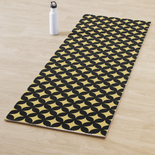 Elegant Golden Star Pattern on Black Yoga Mat