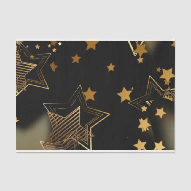 Elegant Golden Stars Merry Christmas Tissue Paper (Front)