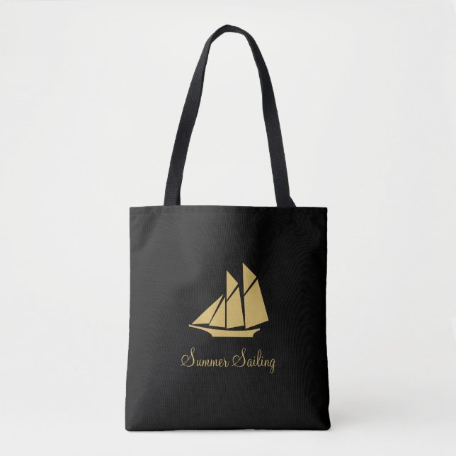 Elegant Golden Summer Sailing Yacht Tote Bag (Front)