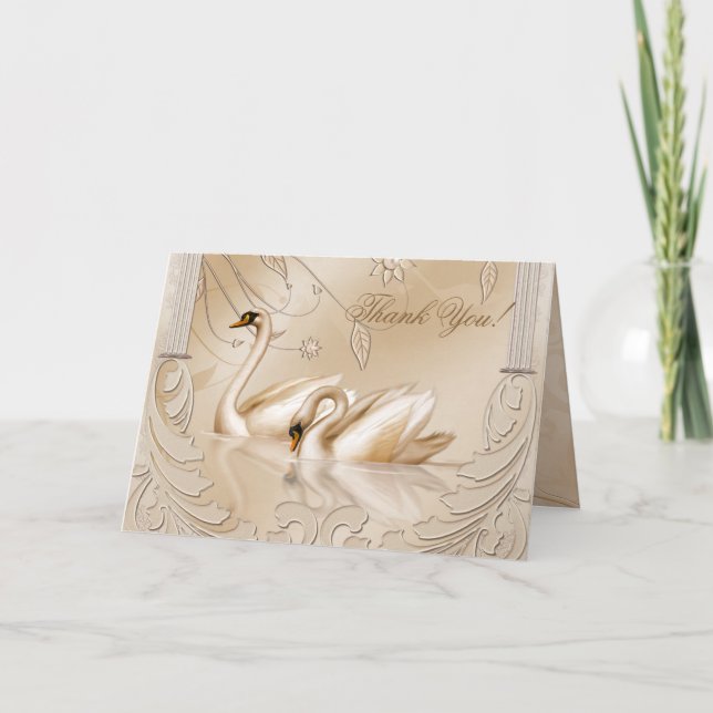 Elegant Golden Swans Formal  Thank You Card (Front)