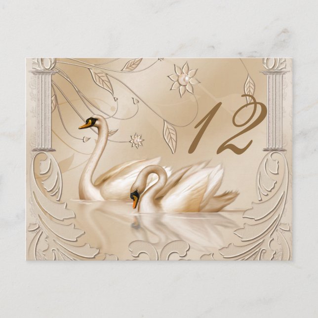 Elegant Golden Swans Table Card (Front)
