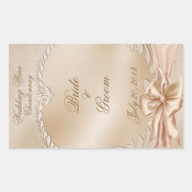 Elegant Golden Swans Wedding Wine Label Sticker (Front)
