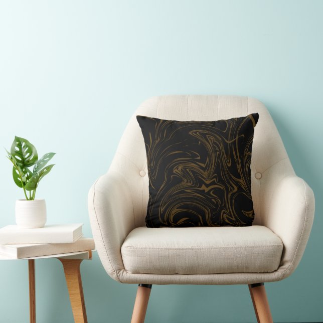 Elegant Golden Swirl Throw Pillow – Luxe Decor (Chair)