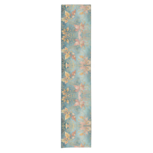 Elegant Golden Tendril Blush Leaves Floral  Short Table Runner