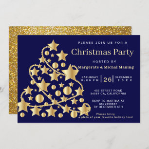 Elegant Golden Traditional Tree Christmas Party  Invitation