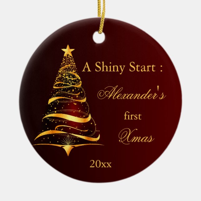 Elegant Golden Tree Baby First Christmas  Ceramic Ornament (Front)