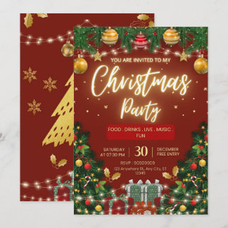 Elegant Golden Tree | Christmas Holiday Party Invitation